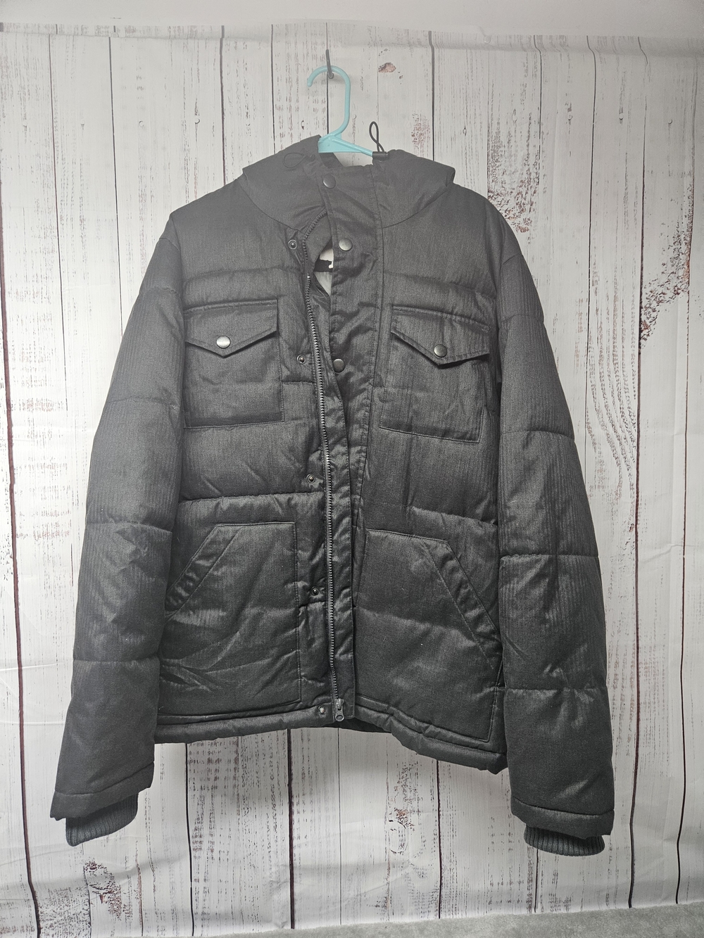 Old Navy Men's Dark Gray Quilted Hooded Puffer Jacket
